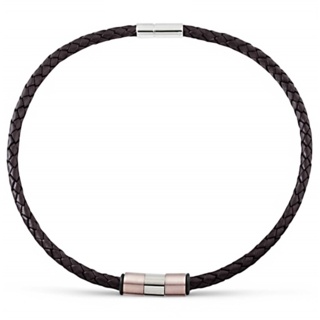 6mm Woven Brown Leather Necklace with Rose Gold Coloured Titanium Beads