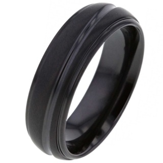 Black Zirconium Ring with Asymmetrical Groove 