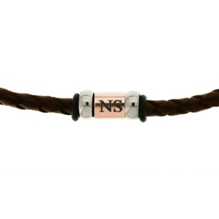Personalised Brown Woven Leather Necklace with Titanium Beads