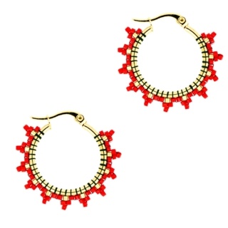 Medium Handmade Red Miyuki Bead Earrings