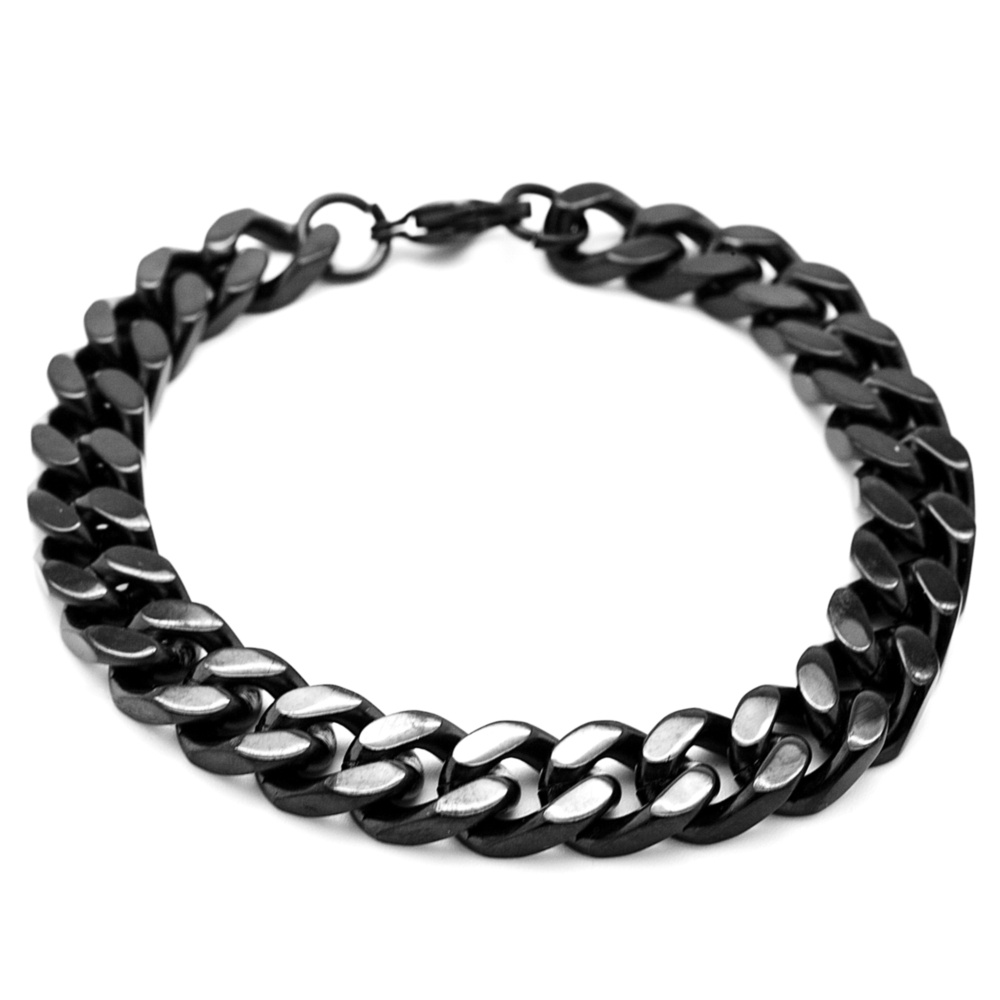 Black Stainless Steel Curb Chain Bracelet | Stainless Steel & Silver ...