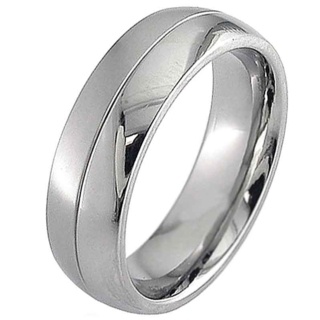 Dome Profile Titanium Ring with a Two Tone Finish and Central Groove