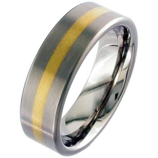 Flat Profile Gold Inlaid Titanium Wedding Ring 