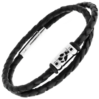 Personalised Pawprint Double Wrap Black Leather Bracelet