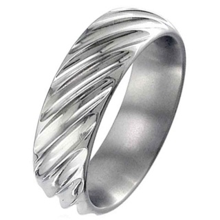 High Polished Dome Profile Titanium Ring with diagonal grooves