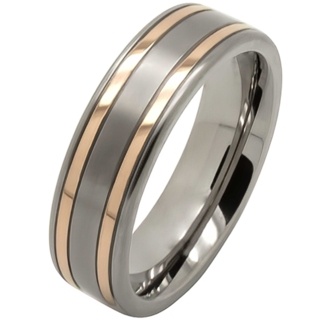 Titanium Wedding Ring with Twin Rose Gold Inlays