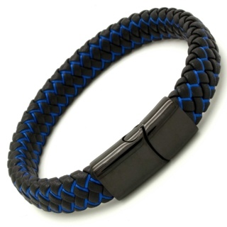 Neon Blue & Black Leather Bracelet