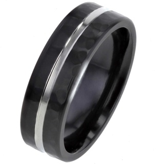 Black Zirconium Ring with Hammered Effect