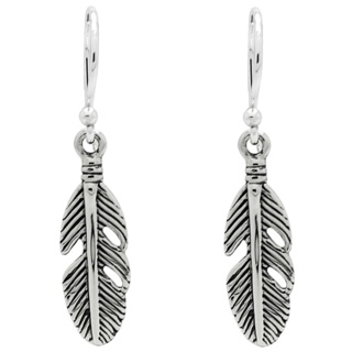 Oxidised Silver Feather Drop Earrings