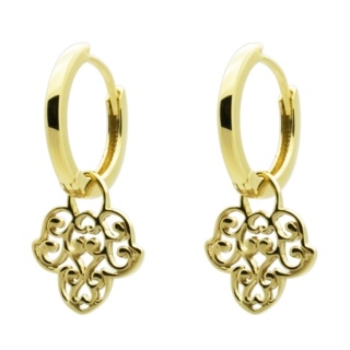 Gold Hoop Ornate Drop Earrings