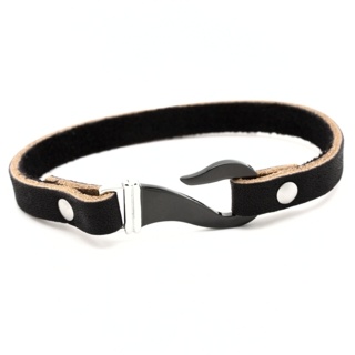 Black & Tan Leather Bracelet with Black Fish Hook Clasp