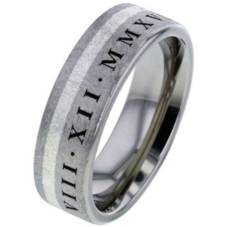 Titanium and White Gold Wedding Ring with Customised Engraving Date