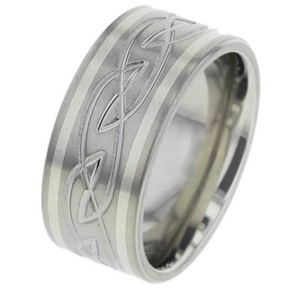 Titanium Celtic Wedding Ring with Inlaid White Gold