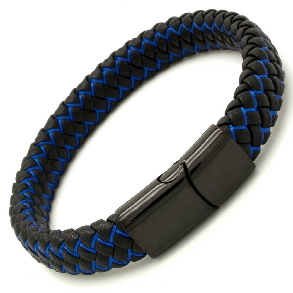 Neon Blue & Black Leather Bracelet | Leather Bracelets | Suay Design