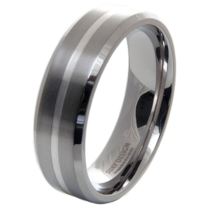 Two Tone Titanium Ring with a Central Silver Inlay | Silver & Titanium ...