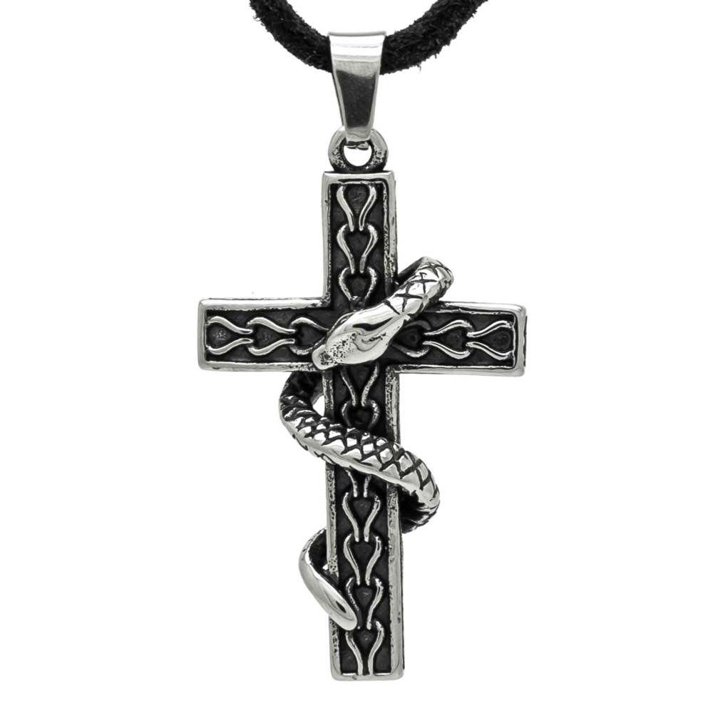 Stainless Steel Snake & Cross Necklace