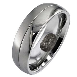 Twin Finished Titanium Memorial Ring With Fingerprint