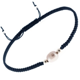 Silver Pearl Woven Navy Blue Bracelet 