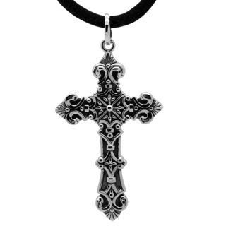 925 Silver Cross Pendant Leather Necklace