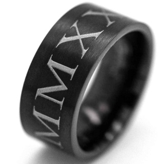Personalised Roman Numeral Black Titanium Ring