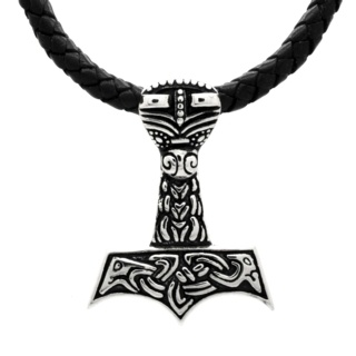 Stainless Steel Leather Thors Hammer Necklace