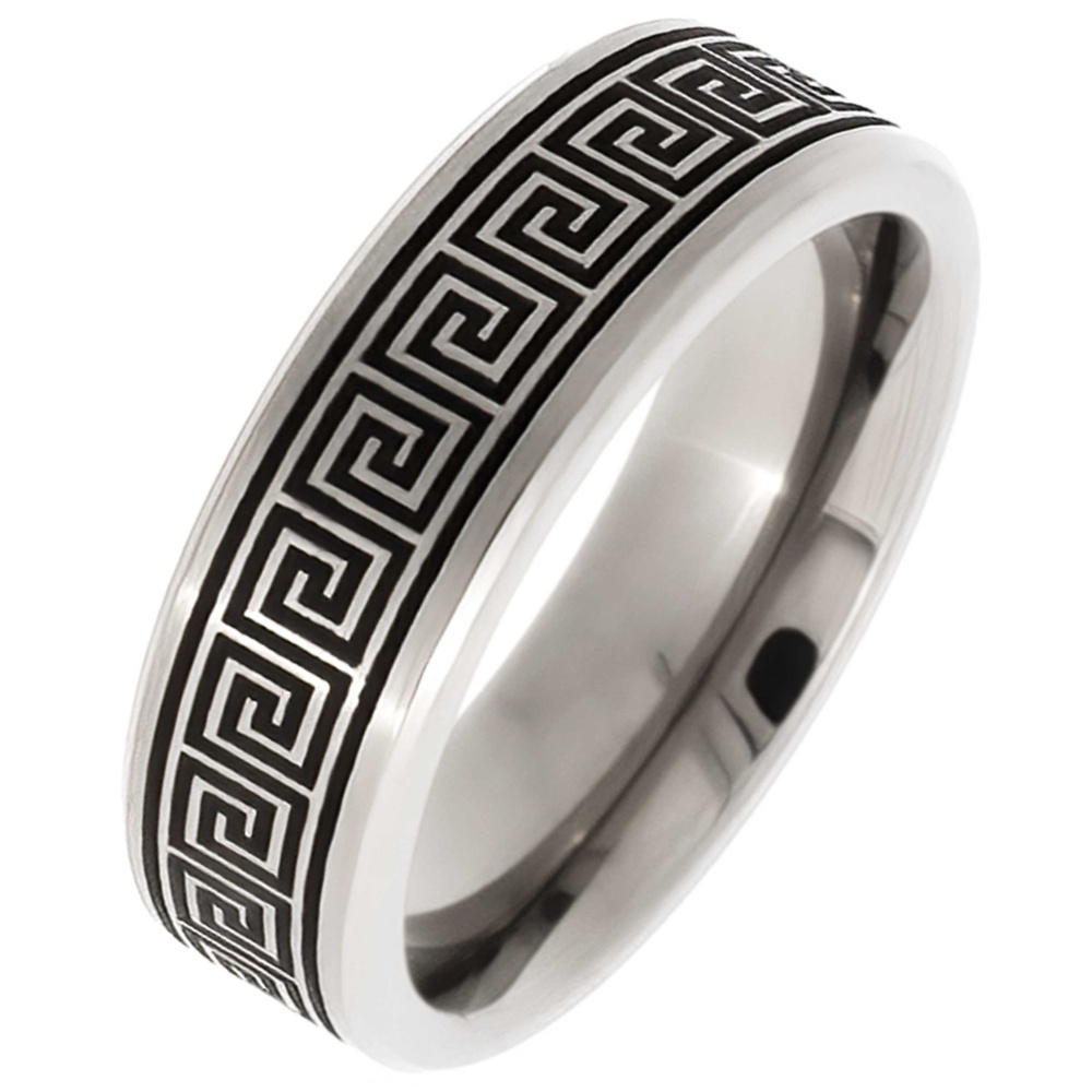 Greek Key Meander Titanium Ring | Silver & Titanium Rings | Suay Design