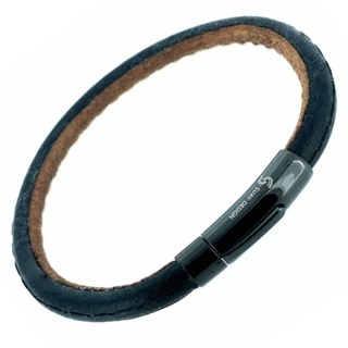 Black & Tan Leather Bracelet with White Stitching