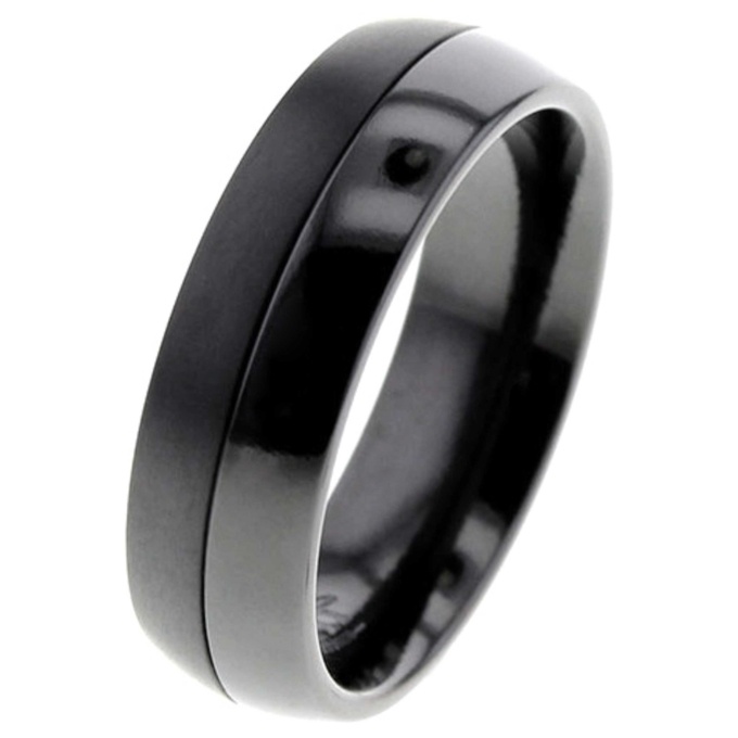 Black Zirconium White Diamond Wedding Ring | Pravins