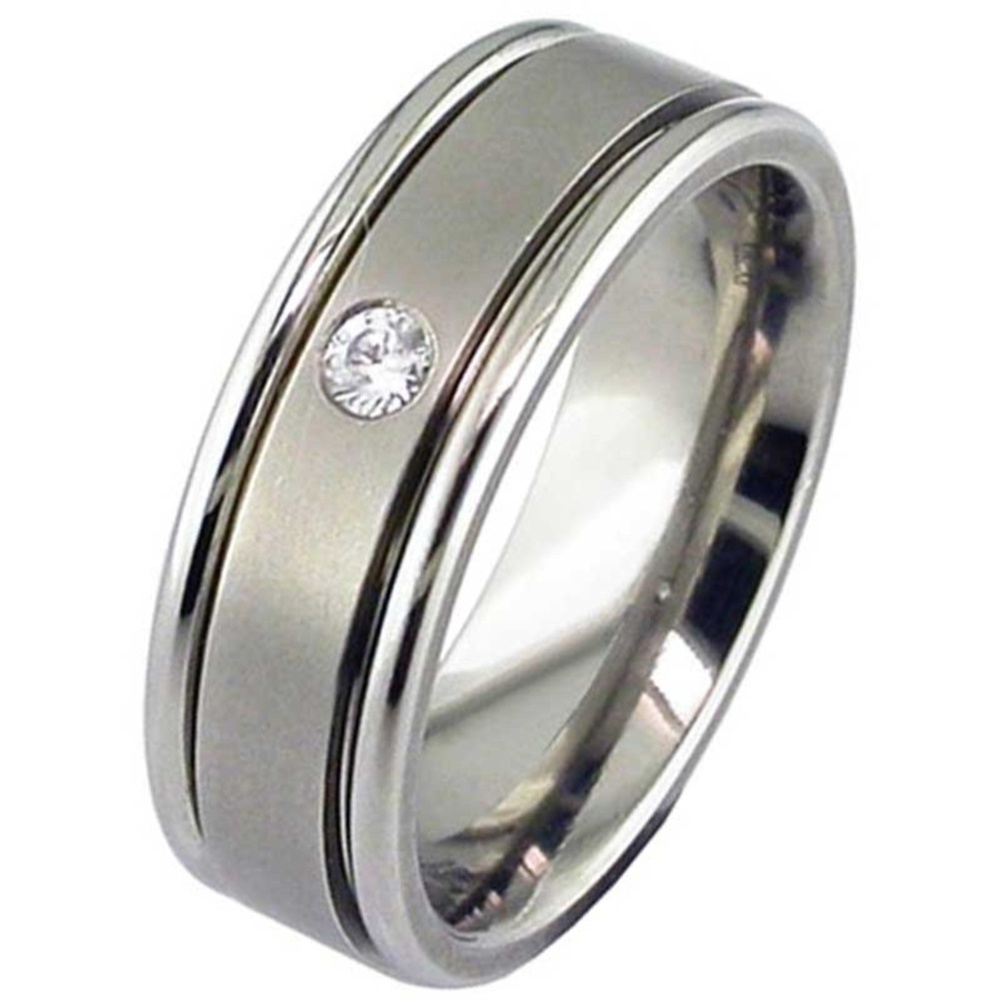 Two Tone Flat Profile Diamond Titanium Wedding Ring | Silver & Titanium ...