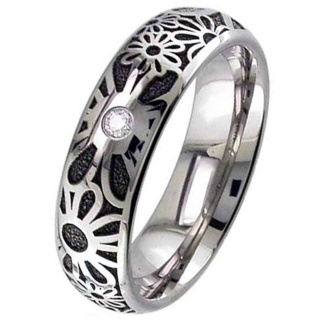Titanium Floral Wedding Ring