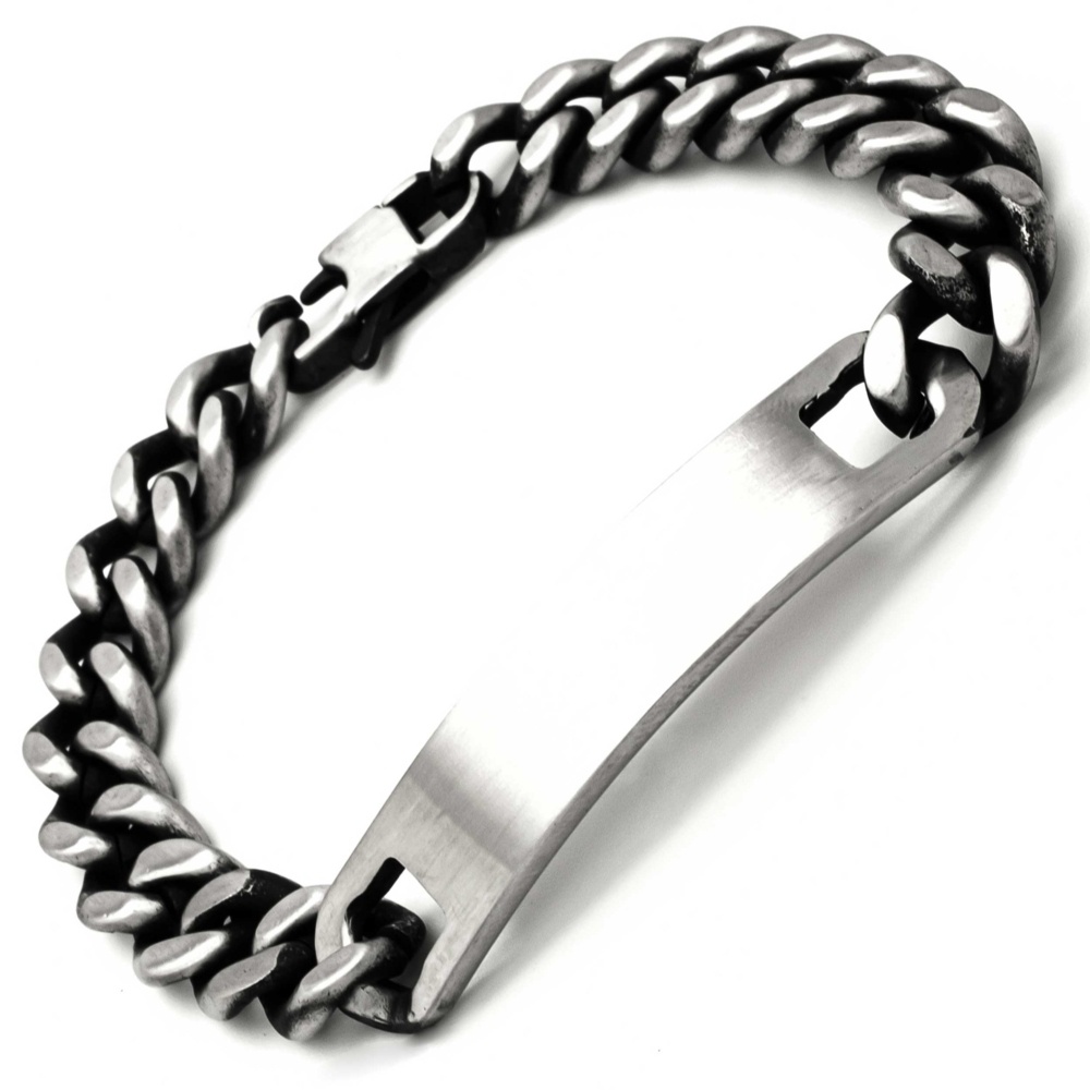 Oxidised Stainless Steel Identity Bracelet | Stainless Steel & Silver ...