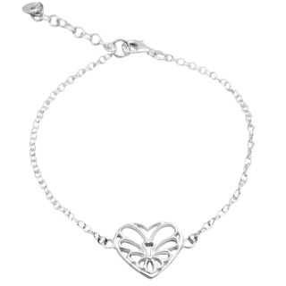 Polished Silver Heart with Padlock Bracelet