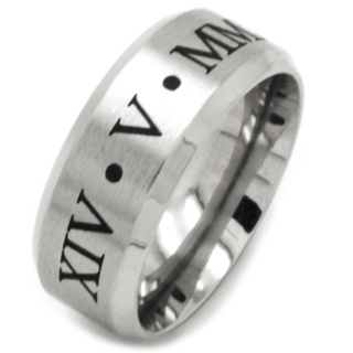 8mm Flat Titanium Wedding Ring with Custom Date