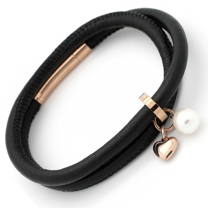Leather Double-Wrap Bracelet with Freshwater Pearls