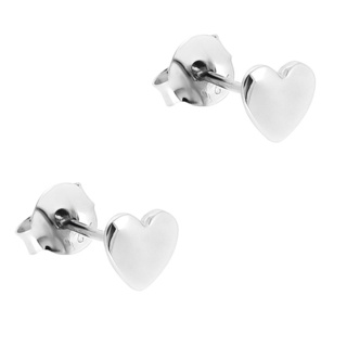Polished Silver Heart Stud Earrings
