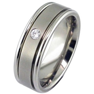 Two Tone Flat Profile Diamond Titanium Wedding Ring