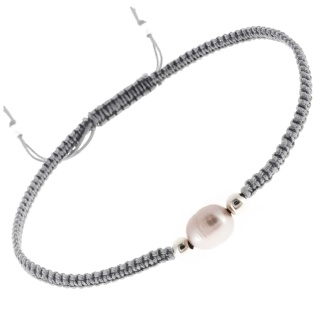 Silver Pearl Grey Woven Bracelet